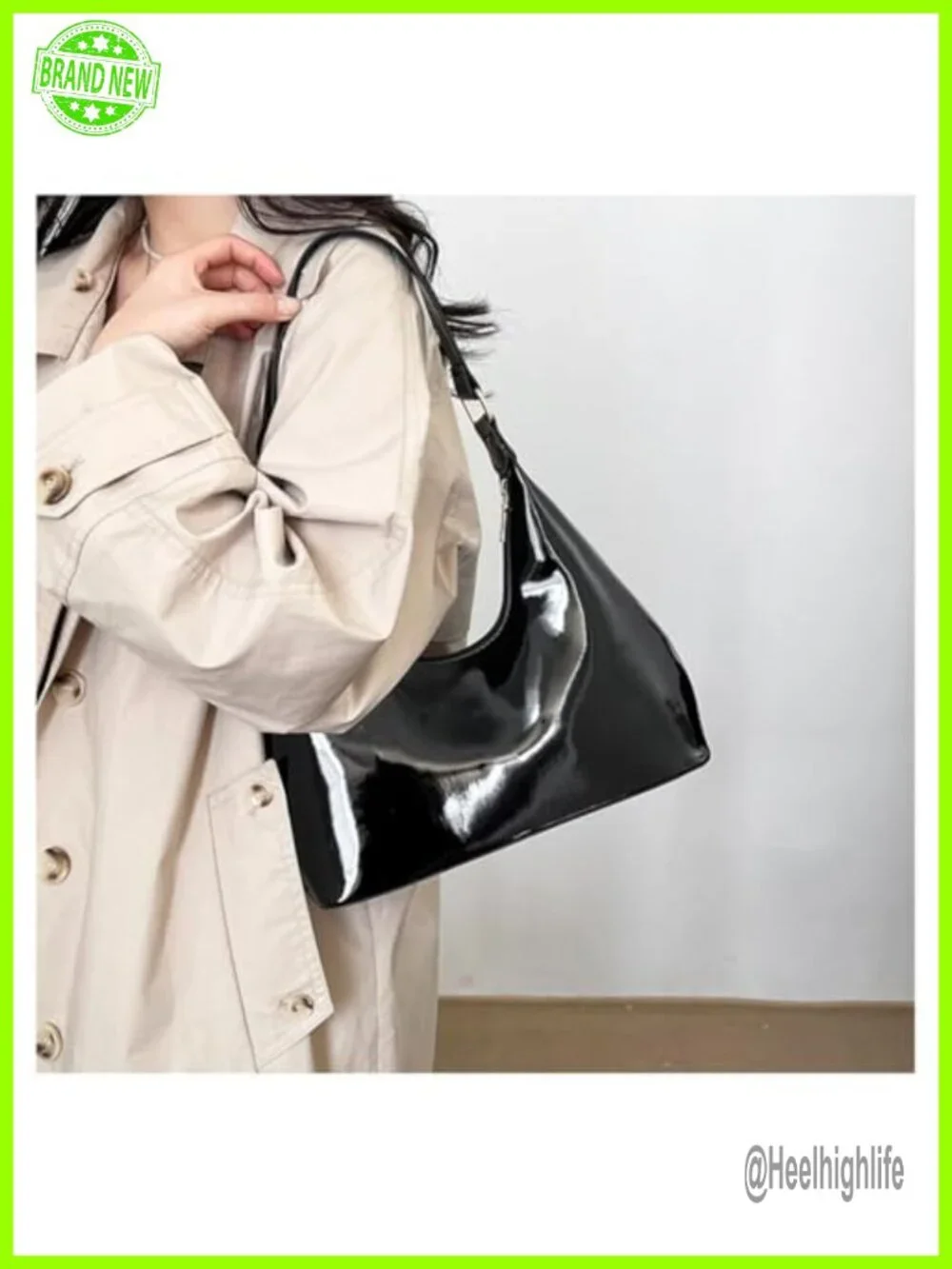 Patent Leather Hobo Bag Crescent Shoulder Bag Small Tote Satchel Purse